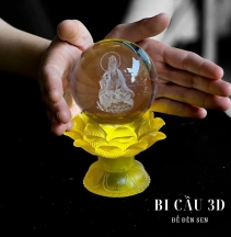 Bi cầu 3D khắc phật Mẹ Quan Âm 