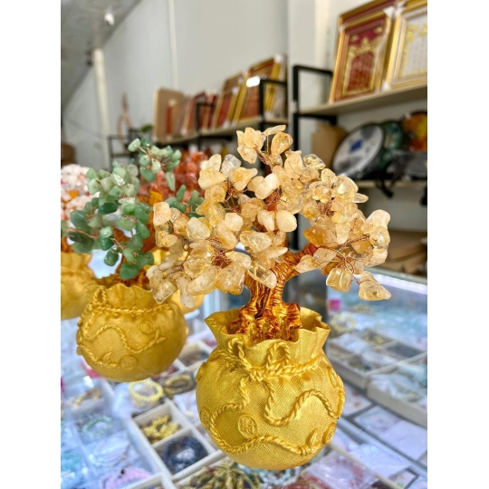 Cây tài lộc đá thạch anh túi tiền mini