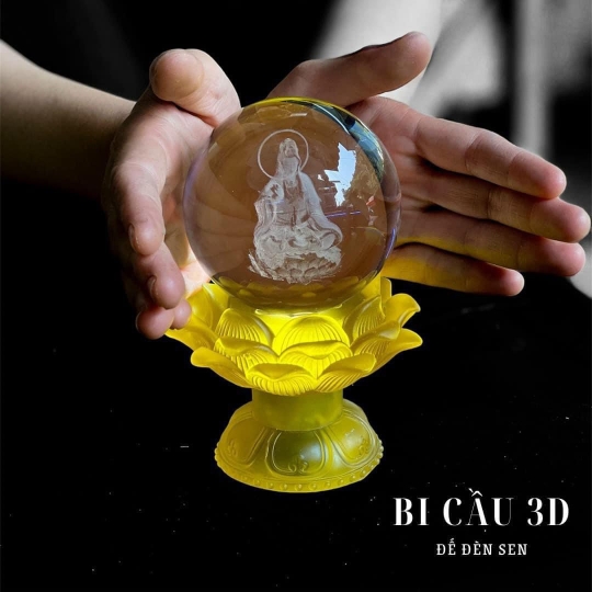 Bi cầu 3D khắc phật Mẹ Quan Âm 