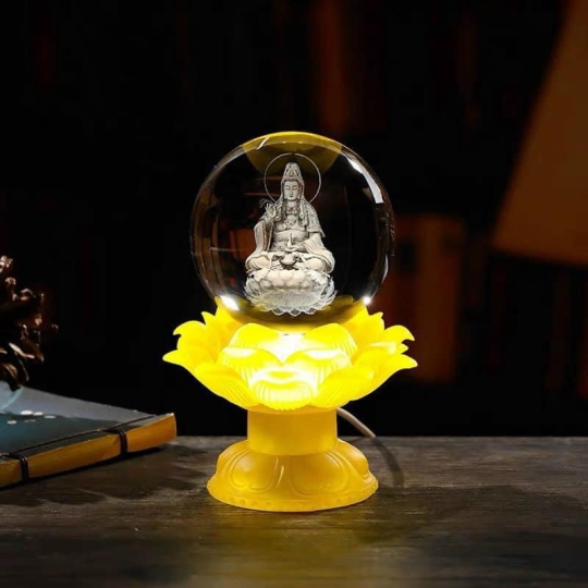 Bi cầu 3D khắc phật Mẹ Quan Âm 
